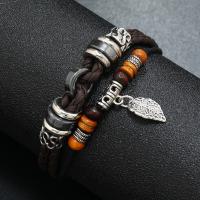 PU Leather Cord Bracelets, with Tibetan Style, fashion jewelry & Unisex & different designs for choice, more colors for choice, The inner diameter of the bracelet is 21cm, Sold By PC