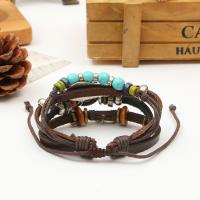 PU Leather Cord Bracelets, with Gemstone & Tibetan Style, fashion jewelry & Unisex, more colors for choice, The bracelet can be extended with a maximum circumference of 30cm and a minimum circumference of 14-17cm, Sold By PC