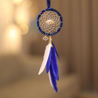 Fashion Dream Catcher, Feather, with Cotton Thread & Wood & Brass & Iron, fashion jewelry & micro pave cubic zirconia, blue, 70x420mm, Sold By PC