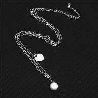Edelstahl Schmuck Halskette, 304 Edelstahl, mit Kunststoff Perlen, mit Verlängerungskettchen von 5cm, Modeschmuck & für Frau, keine, frei von Nickel, Blei & Kadmium, Länge:ca. 45 cm, verkauft von PC
