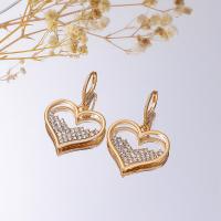 Tibetan Style Drop Earrings, Heart, fashion jewelry & for woman & with rhinestone, gold, nickel, lead & cadmium free, 23x21mm, Sold By Pair