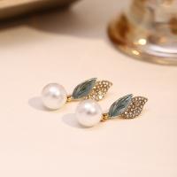 Tibetan Style Stud Earring, with Plastic Pearl, Leaf, fashion jewelry & different styles for choice & for woman & with rhinestone, nickel, lead & cadmium free, Sold By Pair
