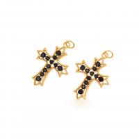 Cubic Zirconia Micro Pave Brass Pendant, Cross, plated, DIY & micro pave cubic zirconia, golden, 25x18mm, 20PCs/Lot, Sold By Lot