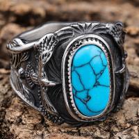 Stainless Steel Finger Ring 304 Stainless Steel with turquoise polished Unisex original color Sold By PC