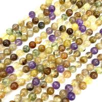 Φυσικό χαλαζία κοσμήματα χάντρες, Rutilated Quartz, Γύρος, γυαλισμένο, DIY & διαφορετικό μέγεθος για την επιλογή, Sold Per Περίπου 38 cm Strand