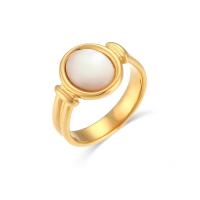 Stainless Steel Finger Ring, 304 Stainless Steel, with Pearl Oyster, 18K gold plated, fashion jewelry & different size for choice & for woman, golden, Sold By PC