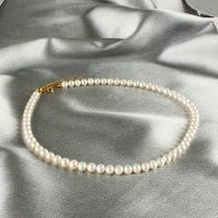 perle d'eau douce cultivée collier, avec Argent sterling 925, avec 5cm chaînes de rallonge, Rond, bijoux de mode & pour femme, blanc, 6-6.5mm, Vendu par 42 cm brin