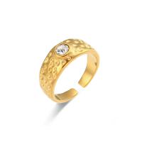 Kubni cirkonij nehrđajućeg Čelik Ring Finger, 304 nehrđajućeg čelika, 18K pozlaćeno, modni nakit & micro utrti kubni cirkonij & za žene, zlatan, Wide 0.8cm, Prodano By PC