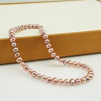 Freshwater Pearl Necklace, with 925 Sterling Silver, Slightly Round, fashion jewelry & for woman, purple, 8-9mm, Sold Per 43 cm Strand