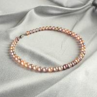 Freshwater Pearl Necklace, with 925 Sterling Silver, Round, fashion jewelry & for woman, multi-colored, 8.5-9.5mm, Sold Per 43 cm Strand