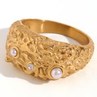 Zirkonia Edelstahl-Finger- Ring, 316 L Edelstahl, mit Kunststoff Perlen, 18K vergoldet, Modeschmuck & verschiedene Größen vorhanden & Micro pave Zirkonia & für Frau, goldfarben, verkauft von PC