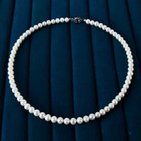 Perła naturalna słodkowodna Naszyjnik, Koło, biżuteria moda & dla kobiety, biały, 6-6.5mm, sprzedawane na 43 cm Strand