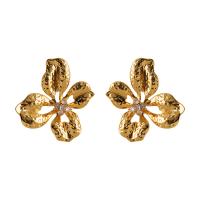 Cubic Zirconia Micro Pave Brass Earring Flower real gold plated fashion jewelry & micro pave cubic zirconia & for woman golden nickel lead & cadmium free Sold By Pair