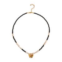 Brass Necklace with Glass Beads & Freshwater Pearl 18K gold plated fashion jewelry & for woman nickel lead & cadmium free Length Approx 46.2 cm Sold By PC