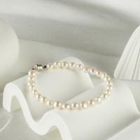 Freshwater Pearl Bracelet with 925 Sterling Silver Flat Round fashion jewelry & for woman 5-6mm Sold Per 17 cm Strand