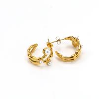 Titanium Steel  Earring with Freshwater Pearl Heart Vacuum Ion Plating fashion jewelry & for woman golden Sold By Pair