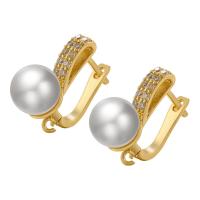 Befestiger Zirkonia Messing Ohrring, mit Kunststoff Perlen, plattiert, DIY & Micro pave Zirkonia & für Frau, keine, frei von Nickel, Blei & Kadmium, 22x20mm, verkauft von Paar