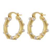 Brass Leverback Earring, with Plastic Pearl, plated, fashion jewelry & for woman, more colors for choice, nickel, lead & cadmium free, 20.50x23x3mm, Sold By Pair