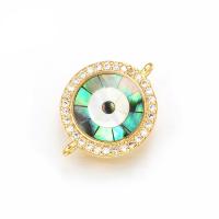 Cubic Zirconia Micro Pave Brass Connector, with Abalone Shell, Evil Eye, gold color plated, DIY & micro pave cubic zirconia & enamel & 1/1 loop, nickel, lead & cadmium free, 21x19x3mm, Hole:Approx 1mm, Sold By PC