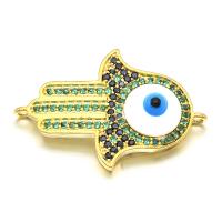Evil Eye Connector, Brass, Hand, plated, DIY & micro pave cubic zirconia & enamel & 1/1 loop, more colors for choice, nickel, lead & cadmium free, 33.50x22mm, Hole:Approx 1.5mm, Sold By PC