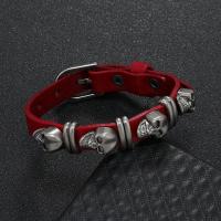 PU Leather Cord Bracelets, with Tibetan Style, Skull, fashion jewelry, more colors for choice, 14mm, Length:26 cm, Sold By PC
