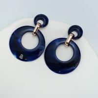 Bijoux boucles d'oreilles, plastique, Rond, bijoux de mode, couleur bleu foncé, 46x69mm, Vendu par paire
