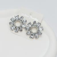 Tibetan Style Stud Earring, Flower, plated, fashion jewelry & with rhinestone, more colors for choice, nickel, lead & cadmium free, 35x35mm, Sold By Pair