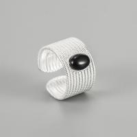 Solidny srebrny pierścień, 925 Srebro, ze Agat czarny, Regulowane & biżuteria moda & dla kobiety, bez zawartości niklu, ołowiu i kadmu, Ring size:16.9mm, sprzedane przez PC