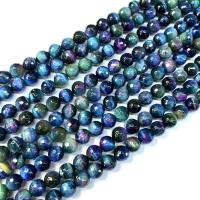 Tiger Eye Beads, Runde, poleret, du kan DIY & forskellig størrelse for valg & facetteret, hyacinthine, klasse A, Solgt Per Ca. 38 cm Strand