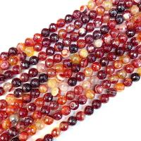 Natürliche Streifen Achat Perlen, rund, poliert, DIY & verschiedene Größen vorhanden, dunkelrot, verkauft per ca. 38 cm Strang