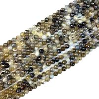Natürliche Streifen Achat Perlen, rund, poliert, DIY & verschiedene Größen vorhanden, dunkelgrau, verkauft per ca. 38 cm Strang