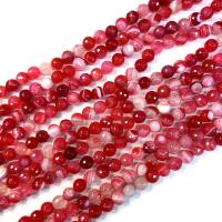 Natürliche Streifen Achat Perlen, rund, poliert, DIY & verschiedene Größen vorhanden, rot, verkauft per ca. 38 cm Strang