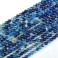 Natürliche Streifen Achat Perlen, rund, poliert, beschichteten & DIY & verschiedene Größen vorhanden, blau, verkauft per ca. 38 cm Strang