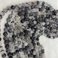 Natuurlijke Quartz sieraden kralen, Black Rutilated Quartz, Ronde, DIY & verschillende grootte voor keus, gemengde kleuren, Per verkocht Ca 38 cm Strand