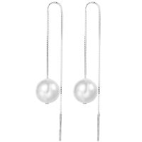 925 Sterling Silver Thread Through Earrings, with Shell Pearl, fashion jewelry & different size for choice & for woman, nickel, lead & cadmium free, Sold By Pair
