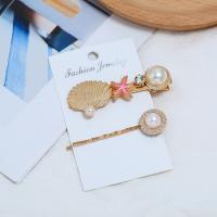 Hair Slide Zinc Alloy with Plastic Pearl gold color plated for woman & enamel & with rhinestone Sold By Set