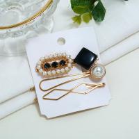Hair Slide Zinc Alloy with Plastic Pearl & Acrylic gold color plated for woman & with rhinestone Sold By Set