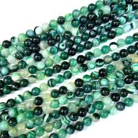 Natürliche Streifen Achat Perlen, rund, poliert, DIY & verschiedene Größen vorhanden, dunkelgrün, verkauft per ca. 38 cm Strang