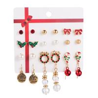 Tibetan Style Earring Set, with Plastic Pearl, plated, Christmas jewelry & different styles for choice & for woman & enamel & with rhinestone, Sold By Set