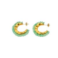 Stainless Steel Stud Earrings, 304 Stainless Steel, with Aventurine, 18K gold plated, fashion jewelry & for woman, 29x23mm, Sold By Pair