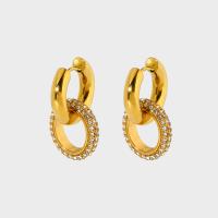 Huggie Hoop Drop Ohrringe, 304 Edelstahl, 18K vergoldet, Modeschmuck & Micro pave Zirkonia & für Frau, goldfarben, 25mm, verkauft von Paar