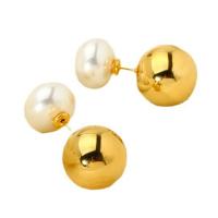 Stainless Steel Stud Earrings, 304 Stainless Steel, with Plastic Pearl, 18K gold plated, fashion jewelry & for woman, golden, Sold By Pair