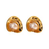 Brass Stud Earring with Freshwater Pearl 18K gold plated fashion jewelry & for woman nickel lead & cadmium free Sold By Pair