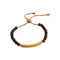 Stainless Steel Jewelry Bracelet 304 Stainless Steel with Tiger Eye 18K gold plated Adjustable & fashion jewelry & for woman Length Approx 29 cm Sold By PC