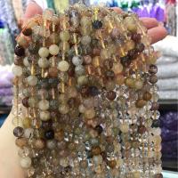 Natürlicher Quarz Perlen Schmuck, Rutilated Quarz, rund, DIY & verschiedene Größen vorhanden, gemischte Farben, verkauft per ca. 38 cm Strang