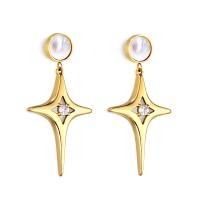 Stainless Steel Drop Earring, 304 Stainless Steel, with Shell, Vacuum Ion Plating, fashion jewelry & for woman & with rhinestone, golden, Sold By Pair