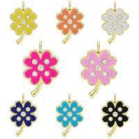 Cubic Zirconia Micro Pave Brass Pendant, Four Leaf Clover, plated, micro pave cubic zirconia & enamel, more colors for choice, nickel, lead & cadmium free, 23x14.50mm, 2PCs/Bag, Sold By Bag