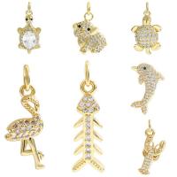 Cubic Zirconia Micro Pave Brass Pendant, gold color plated, DIY & different styles for choice & micro pave cubic zirconia, golden, nickel, lead & cadmium free, 2PCs/Bag, Sold By Bag