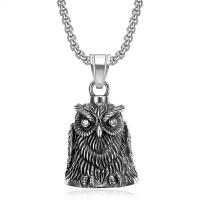 Stainless Steel Pendants, 304 Stainless Steel, Owl, polished, vintage & DIY & with rhinestone, original color, 26x47mm, Sold By PC