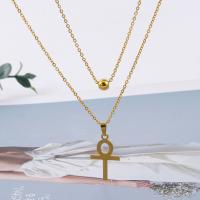 Stainless Steel Jewelry Necklace 304 Stainless Steel Cross Double Layer & fashion jewelry & for woman gold nickel lead & cadmium free Sold By PC